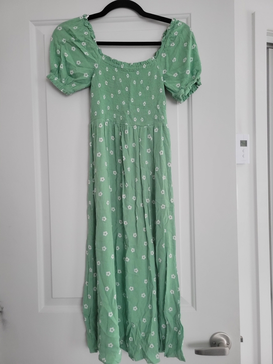twik Dresses & Skirts - twik Light Green Floral Midi Dress with Puff Sleeves